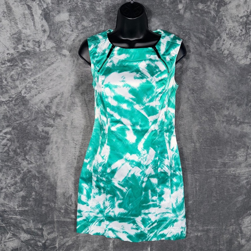 Calvin Klein‎ Womens Sheath Dress Size 2 Green White Sleeveless Stretch
